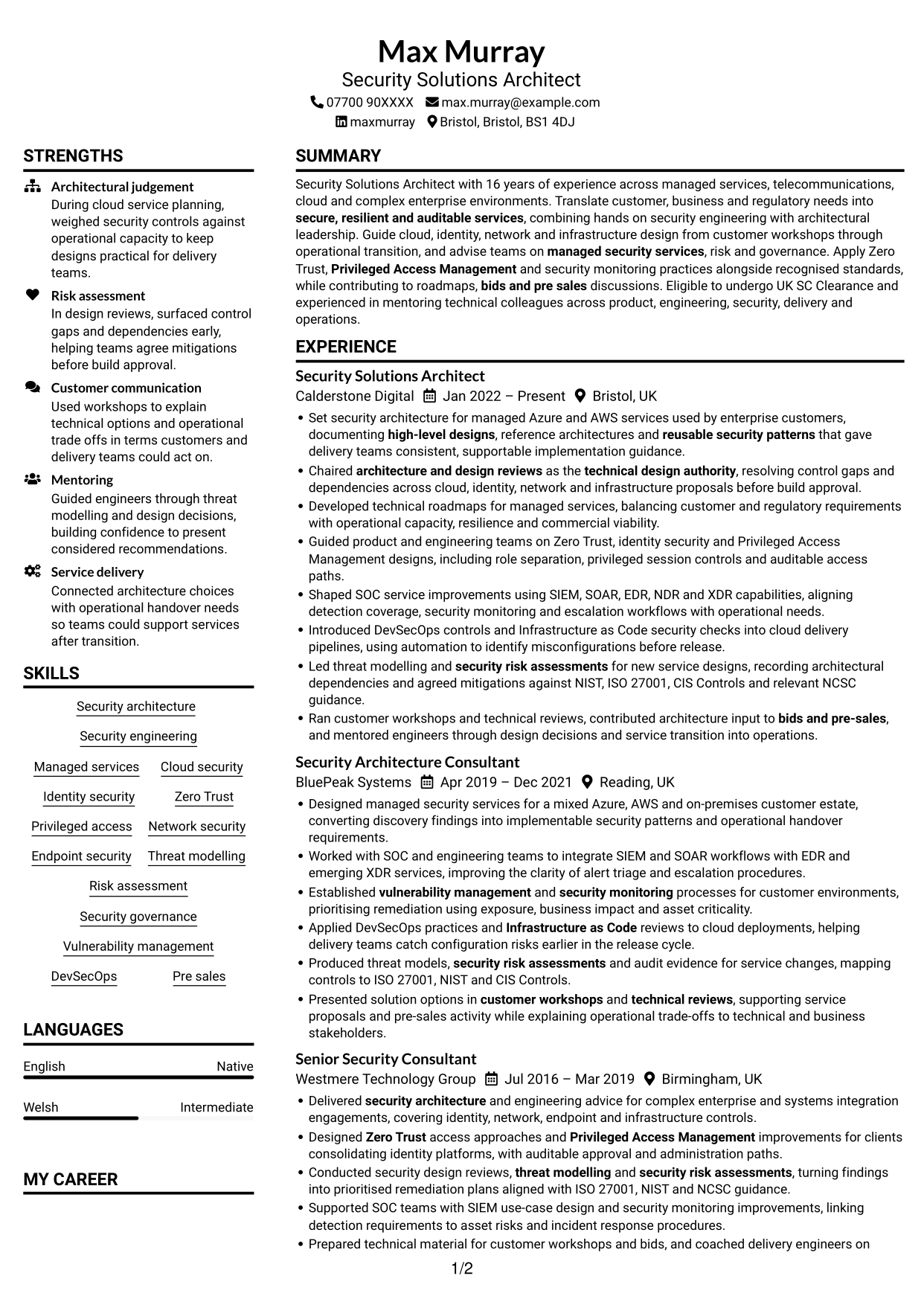 CV example — page 1