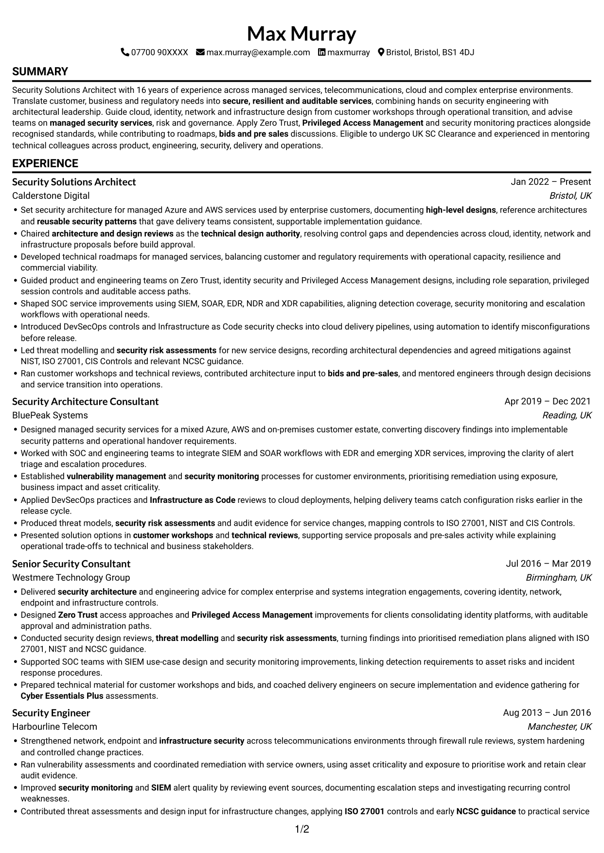 CV example — page 1