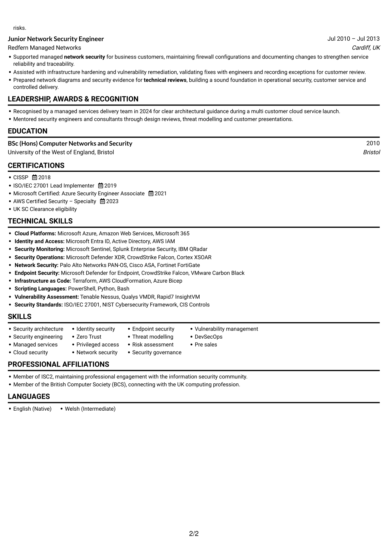 CV example — page 2