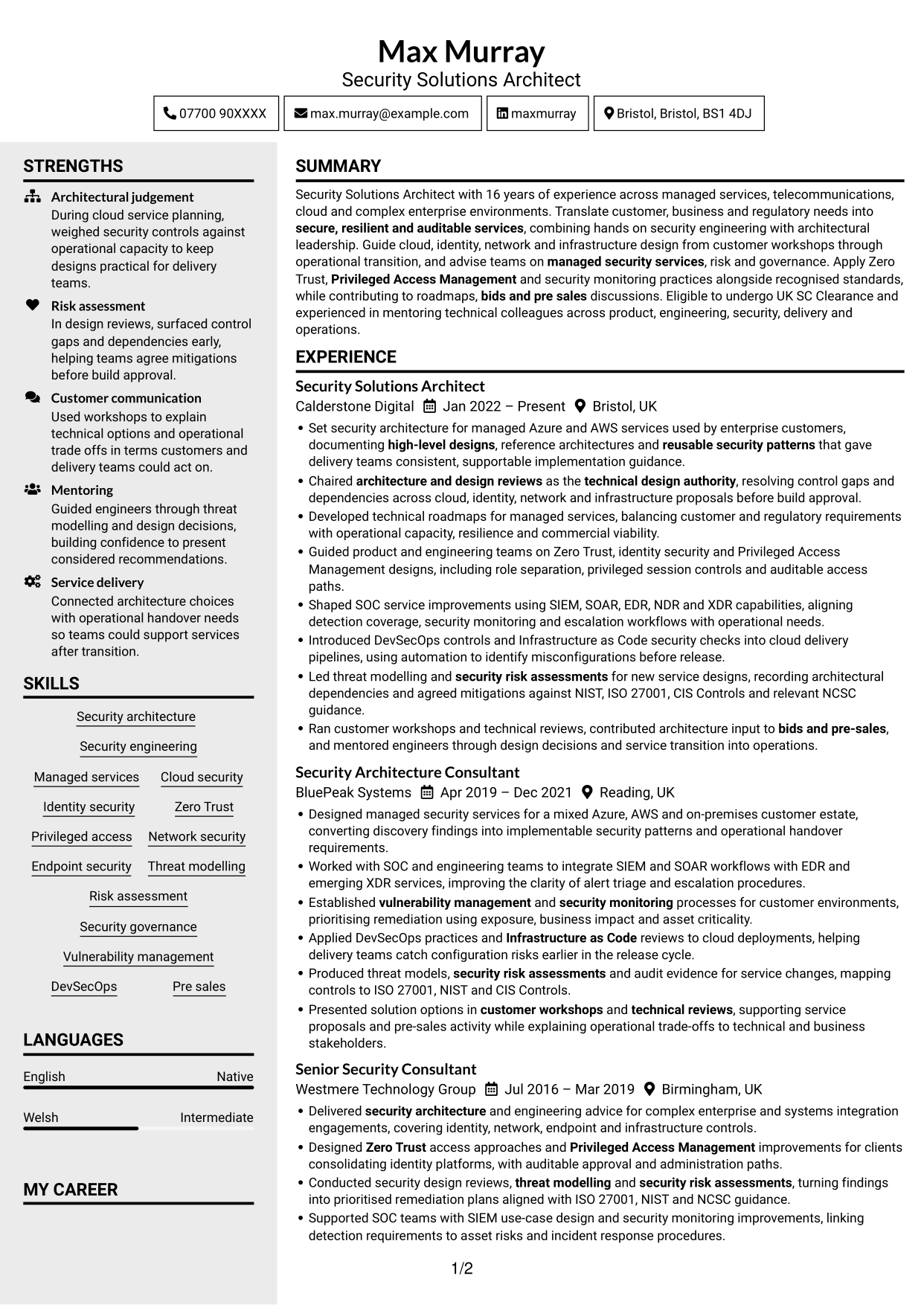 CV example — page 1