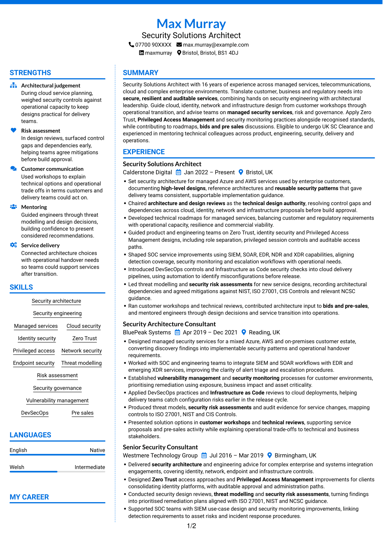 CV example — page 1