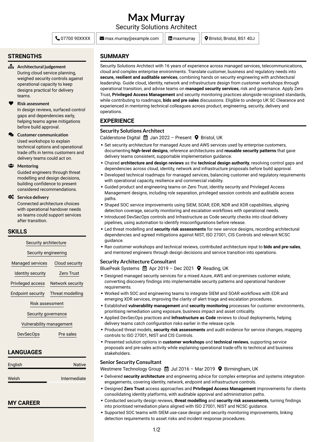 CV example — page 1