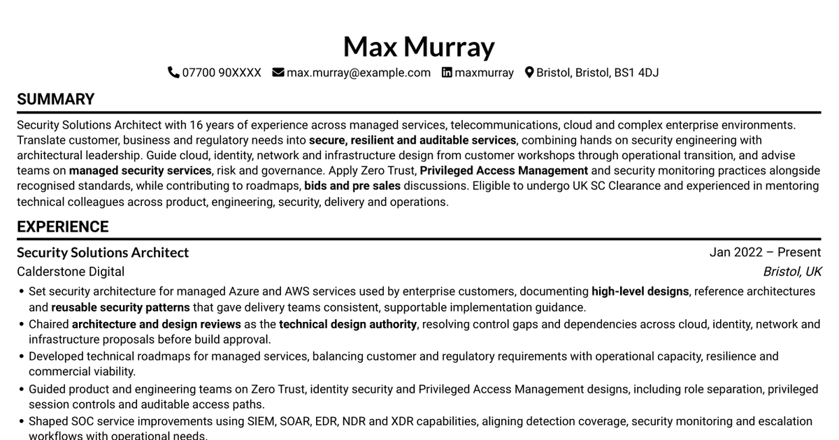 7 Security Solutions Architect CV Templates with Example