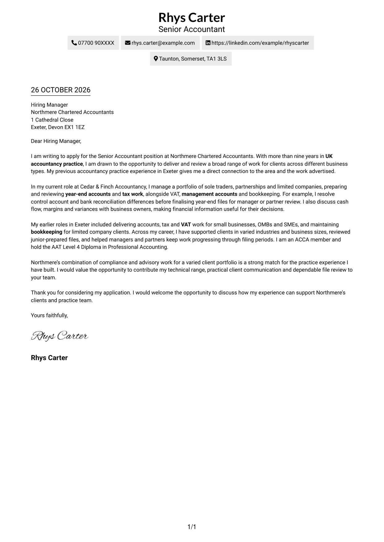 Cover letter example — page 1