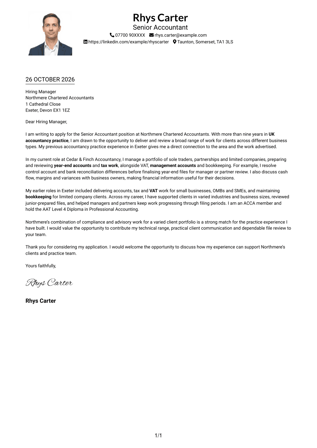 Cover letter example — page 1