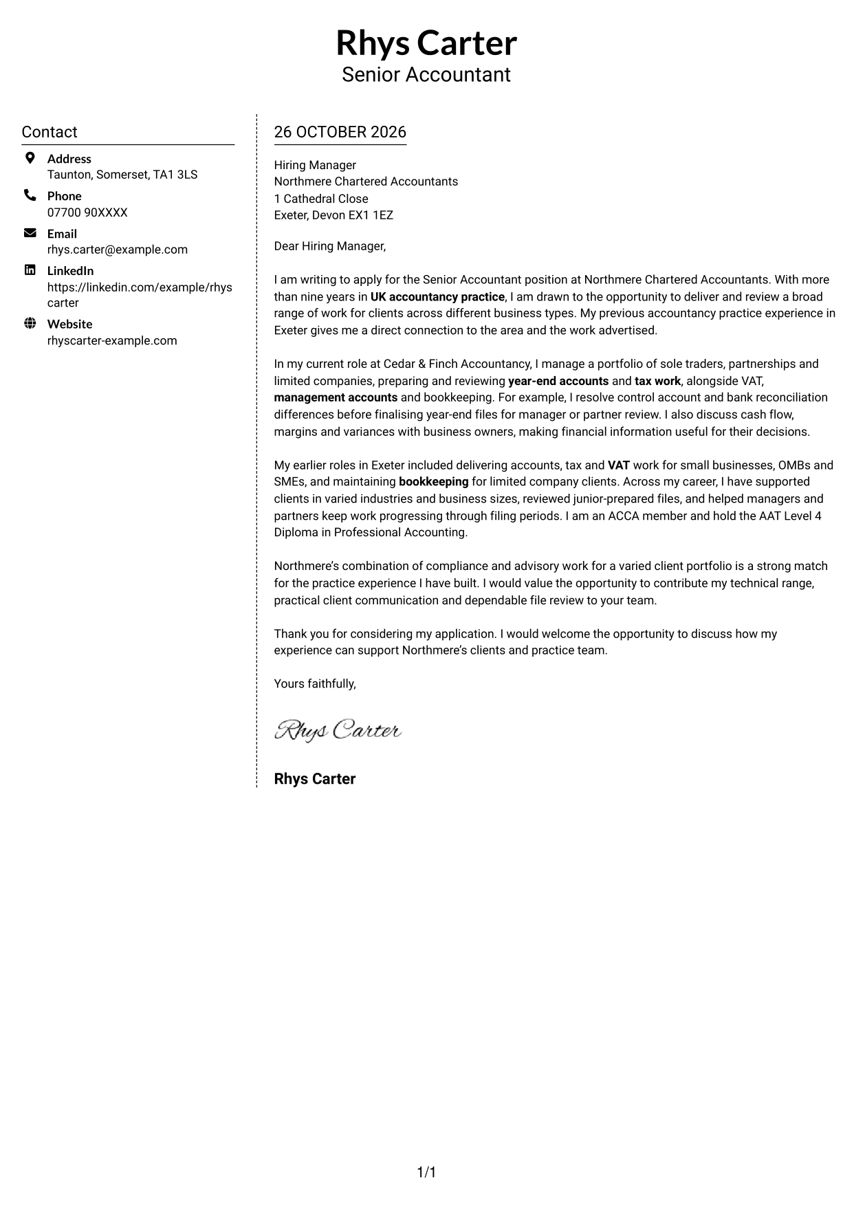 Cover letter example — page 1