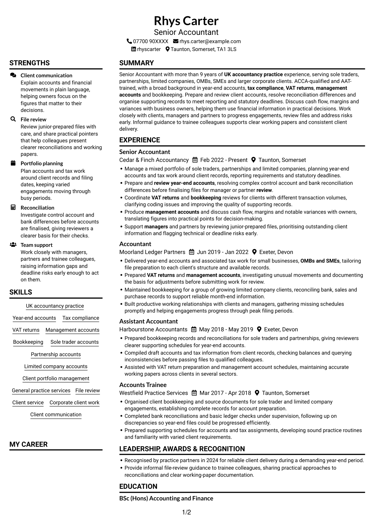 CV example — page 1