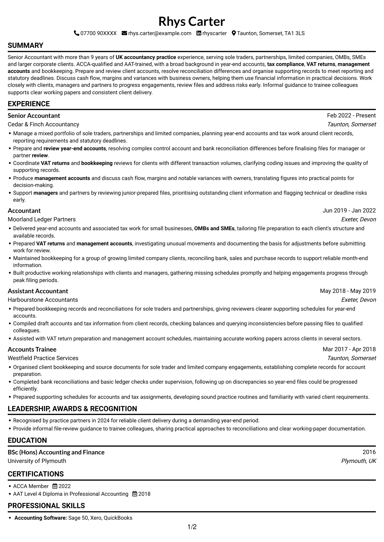 CV example — page 1