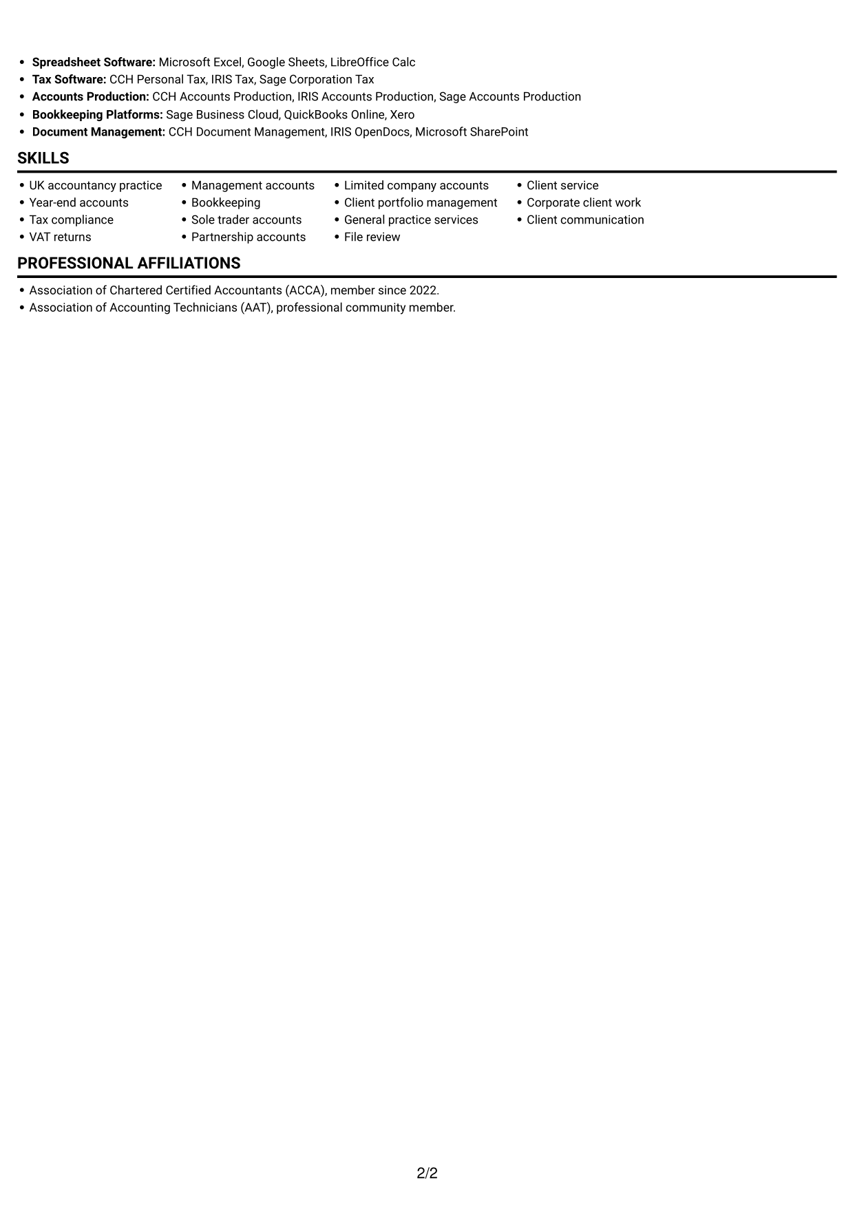 CV example — page 2