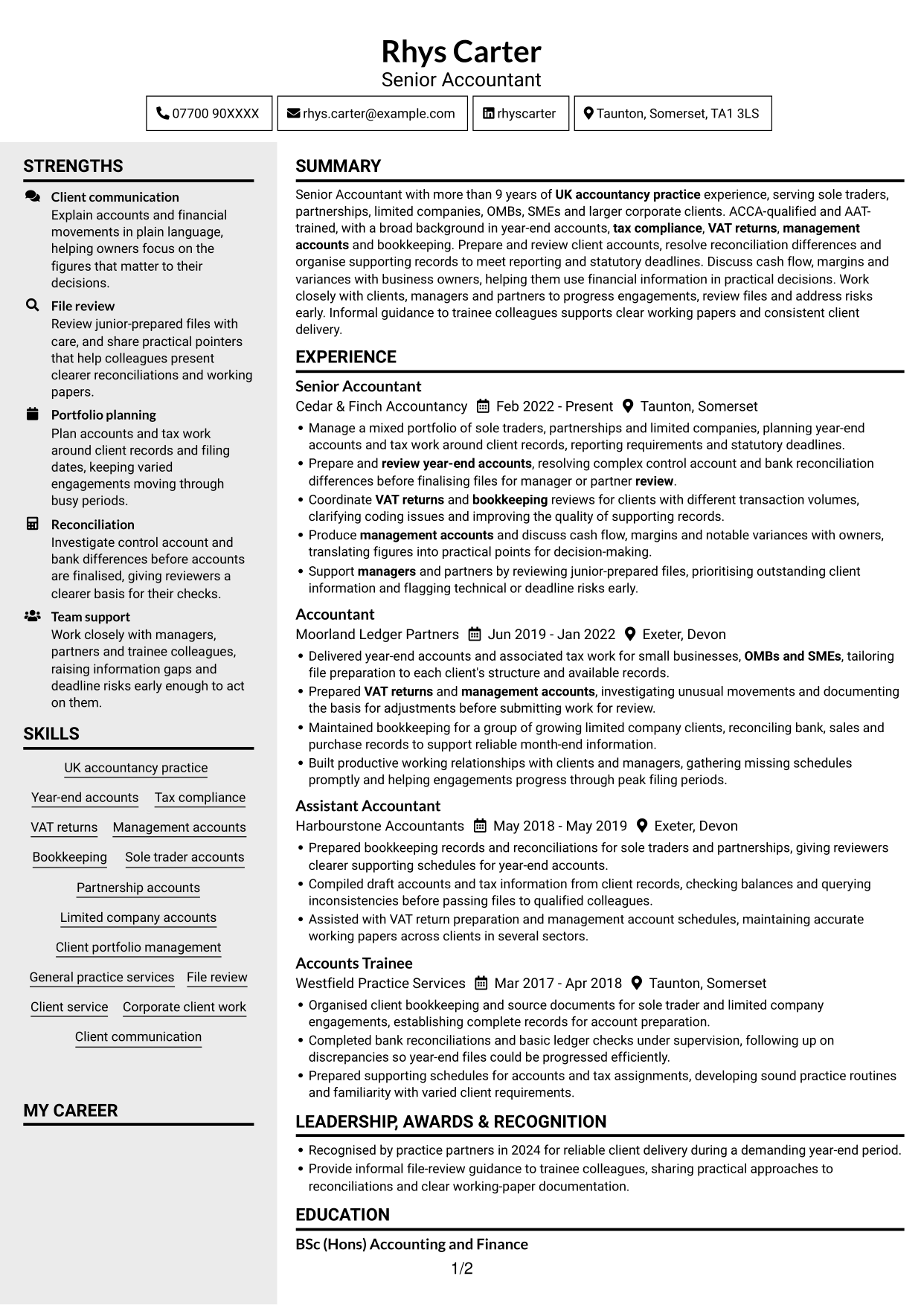 CV example — page 1