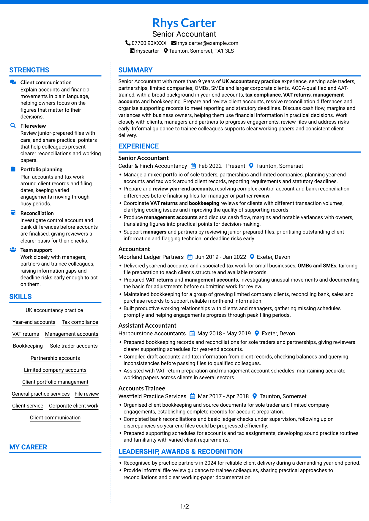 CV example — page 1