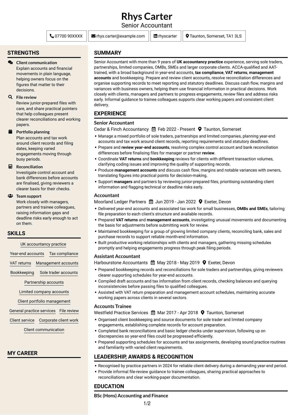 CV example — page 1