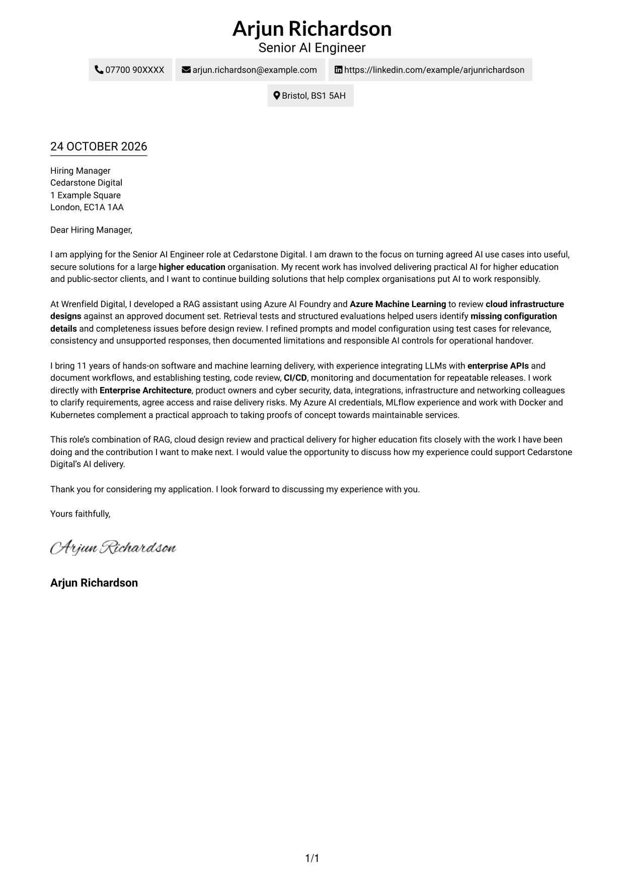 Cover letter example — page 1