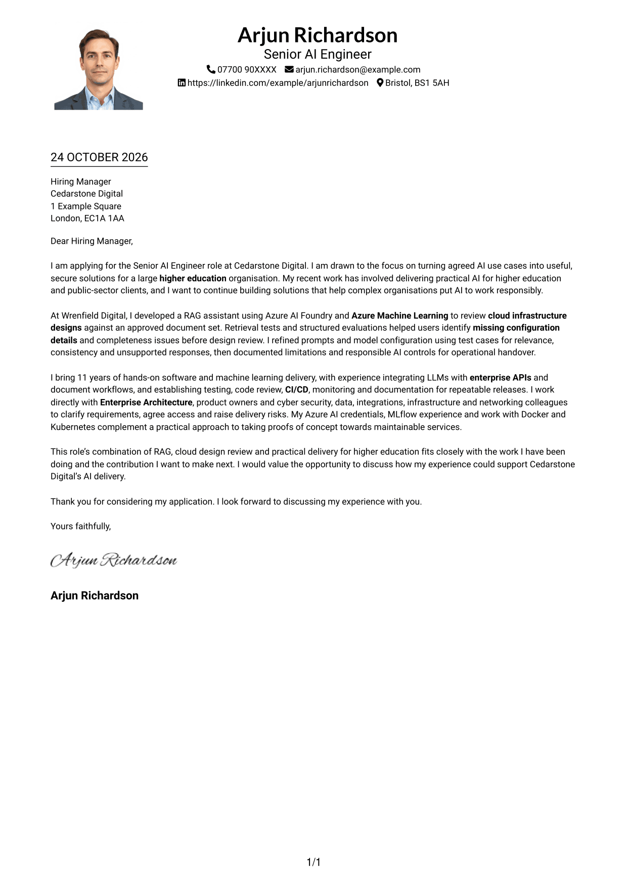 Cover letter example — page 1