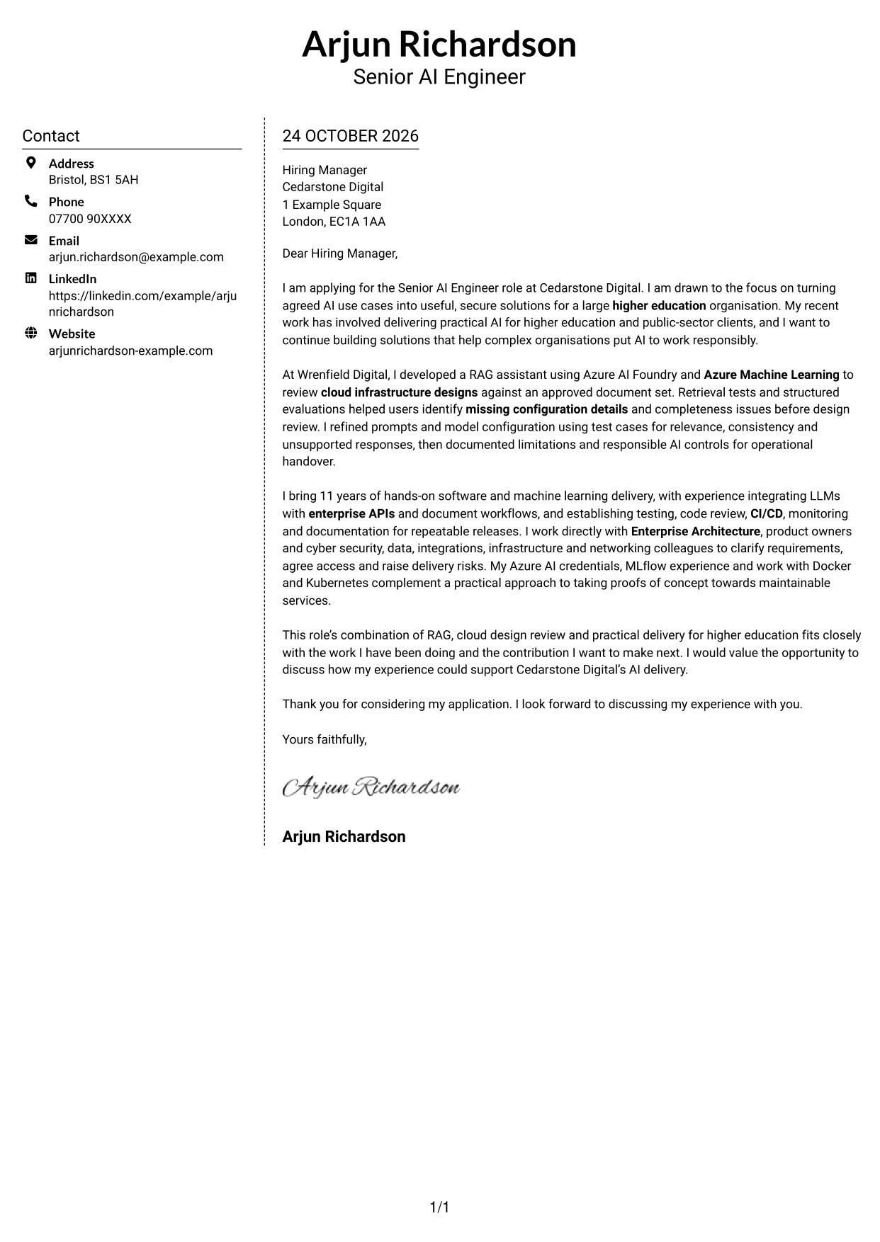Cover letter example — page 1