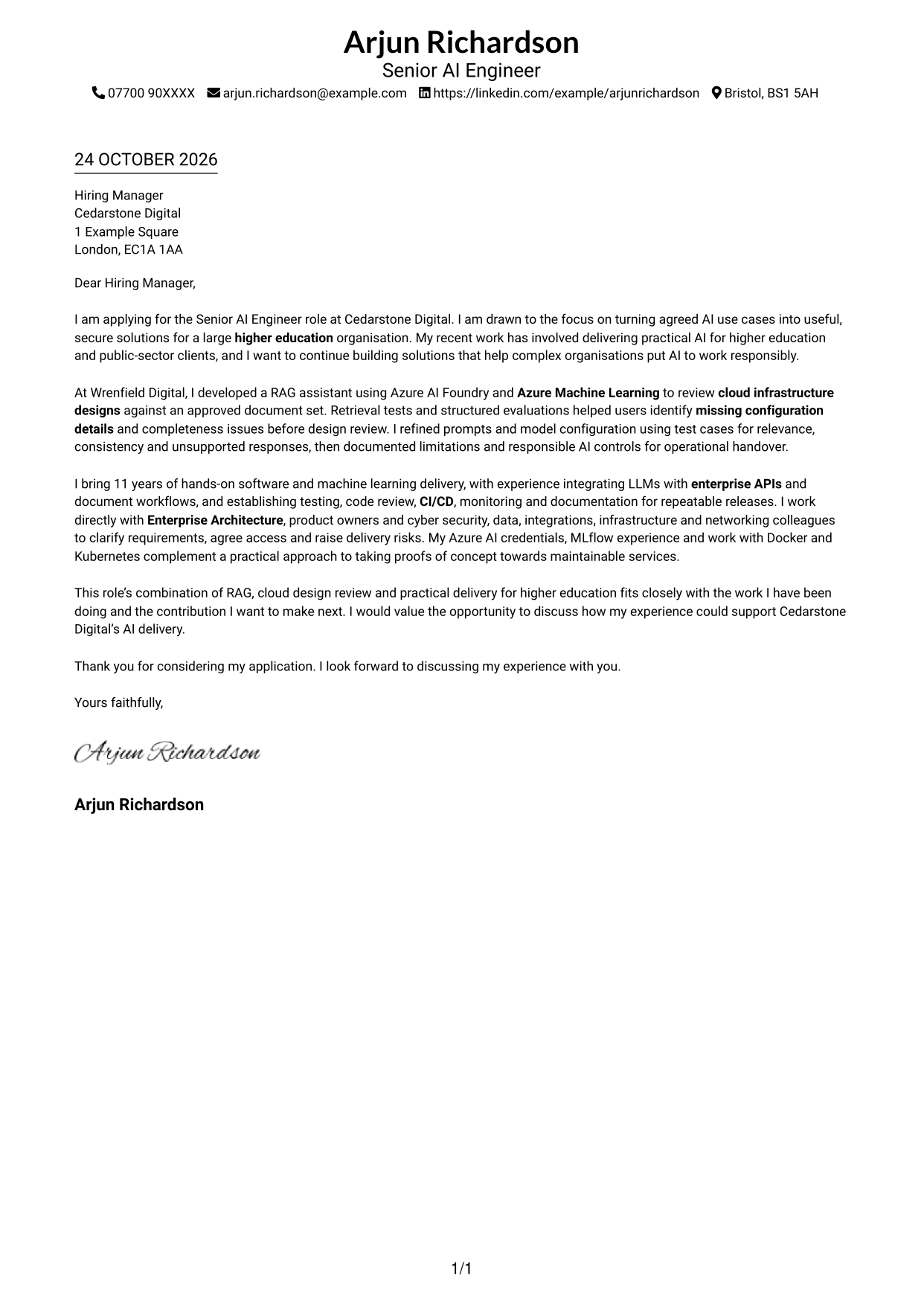 Cover letter example — page 1