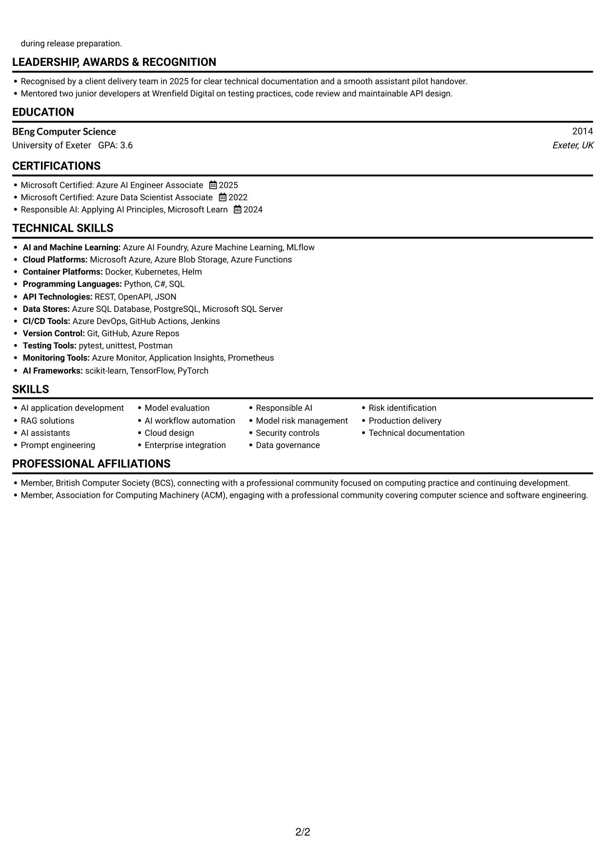 CV example — page 2
