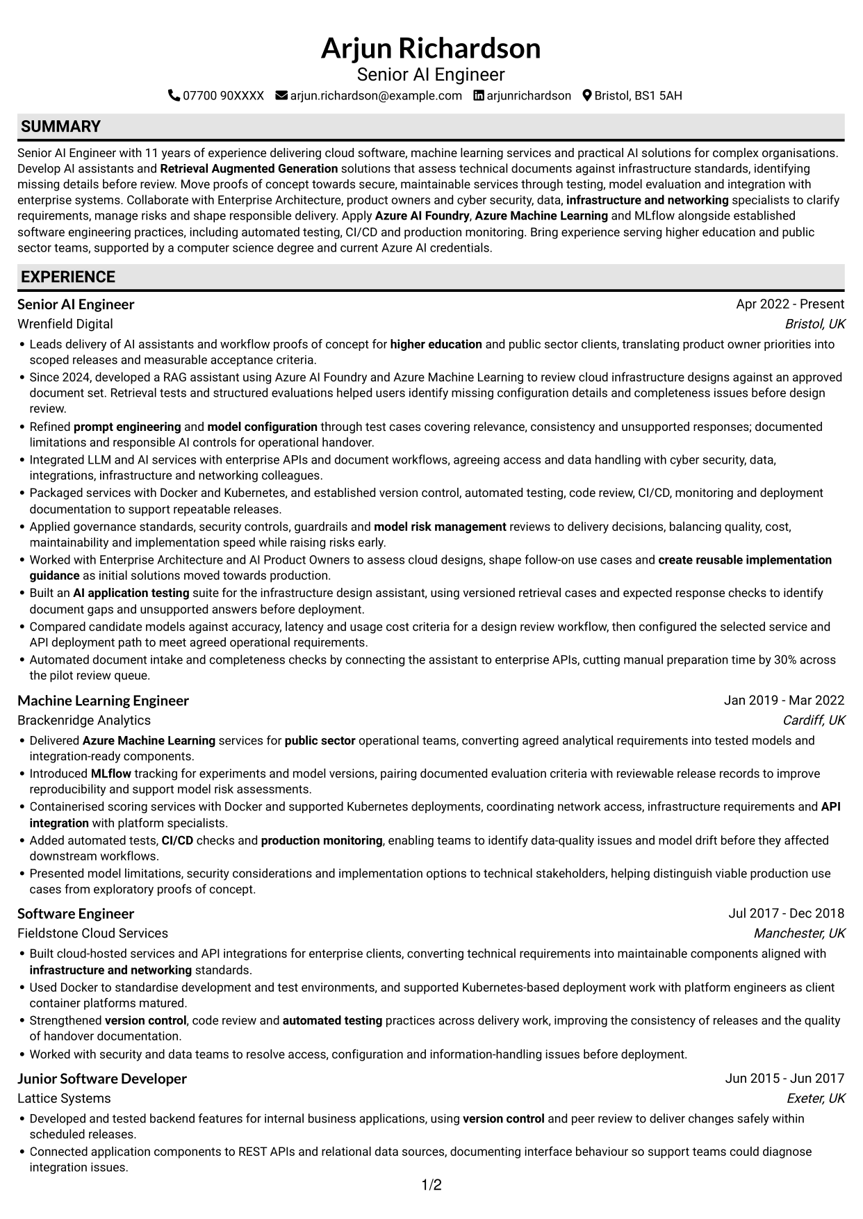 CV example — page 1