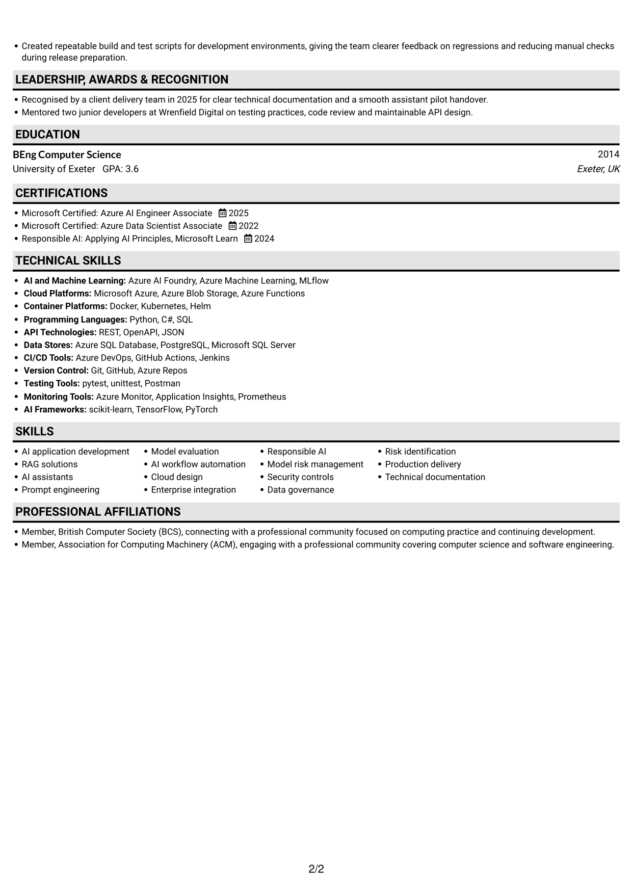 CV example — page 2