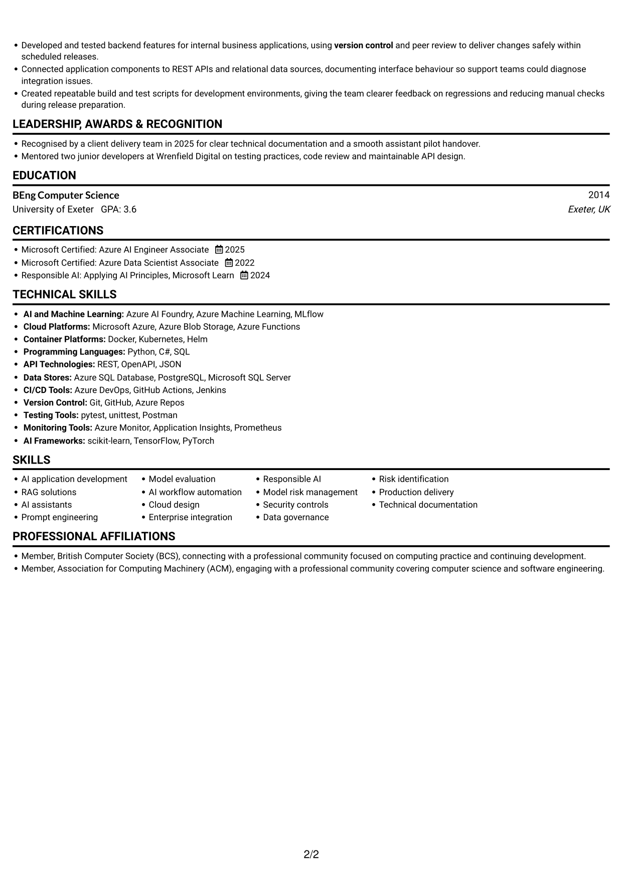 CV example — page 2