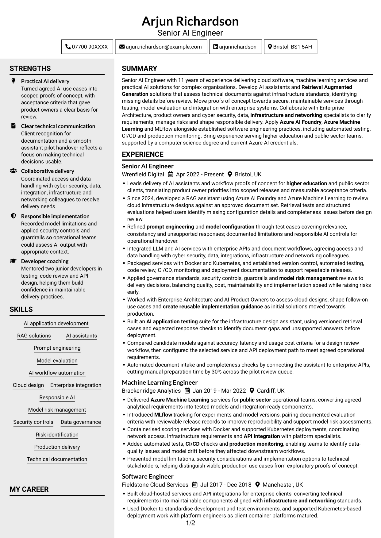 CV example — page 1