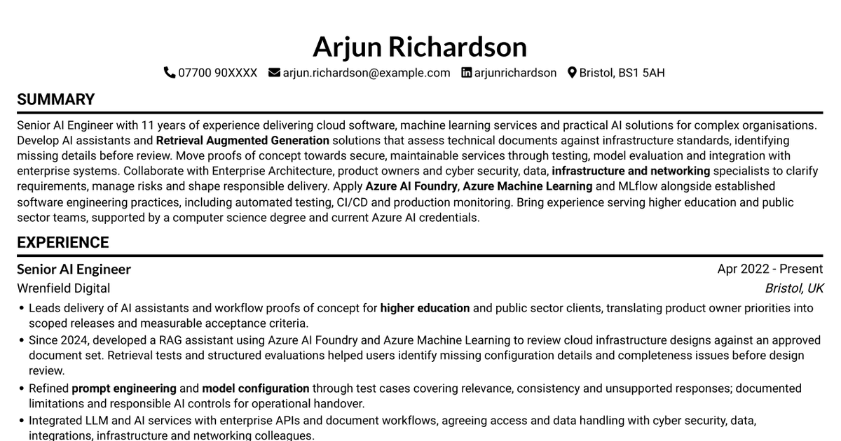 Senior AI Engineer - RAG and AI Assistants CV
