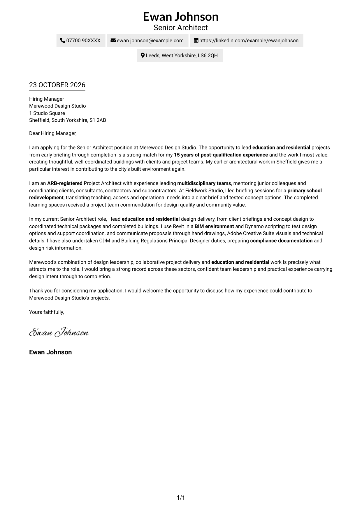 Cover letter example — page 1