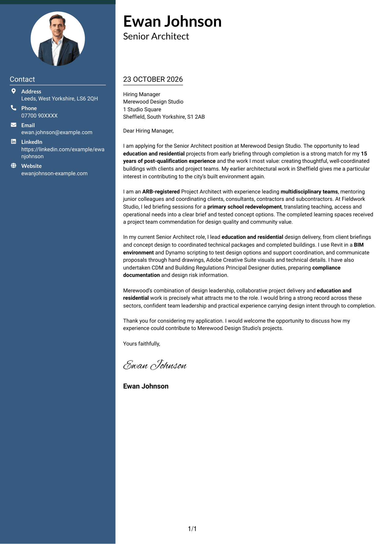 Cover letter example — page 1