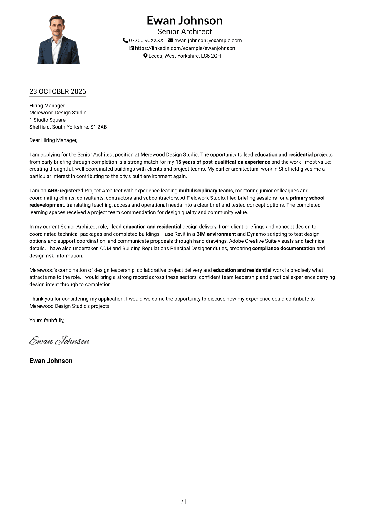 Cover letter example — page 1