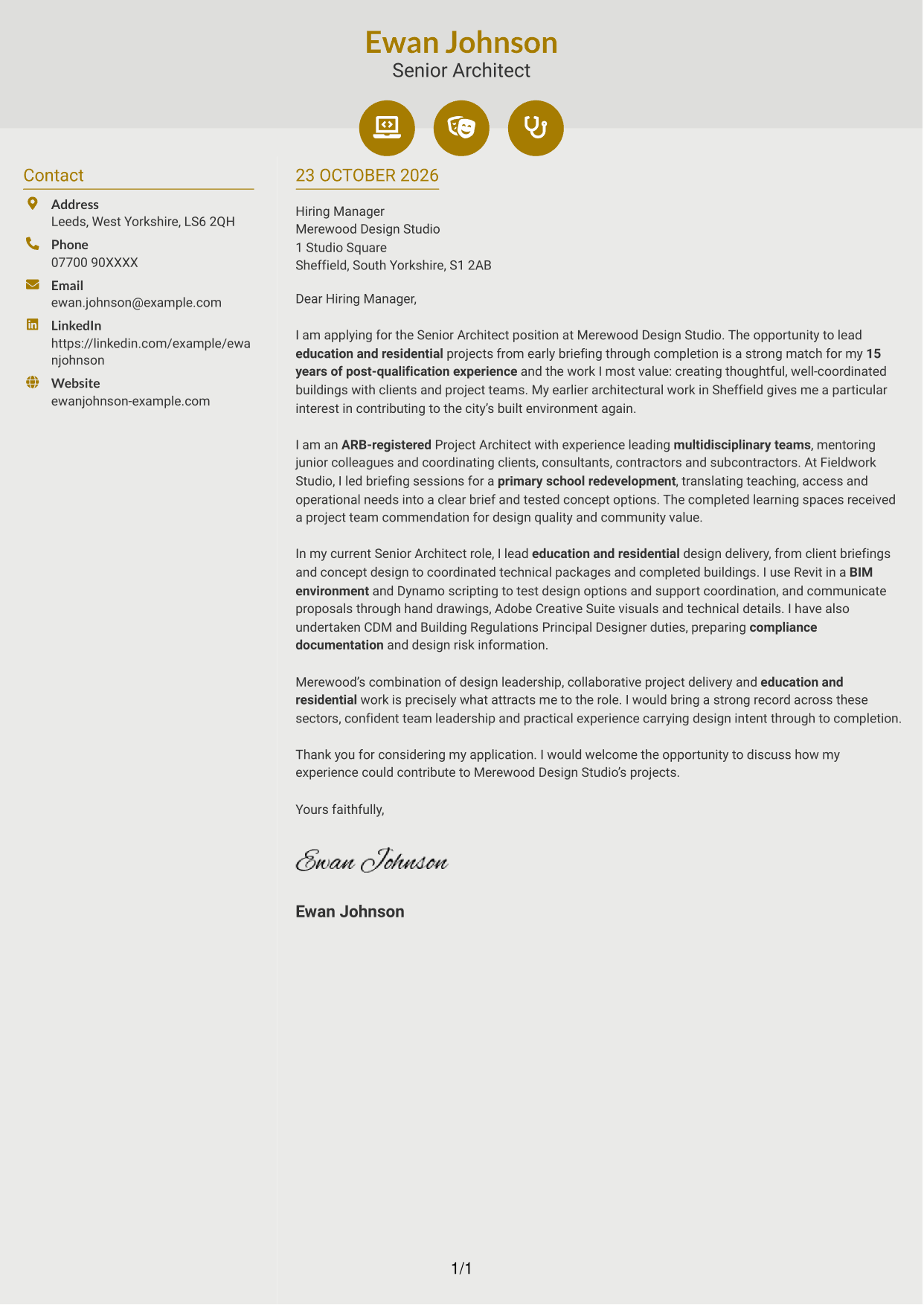 Cover letter example — page 1
