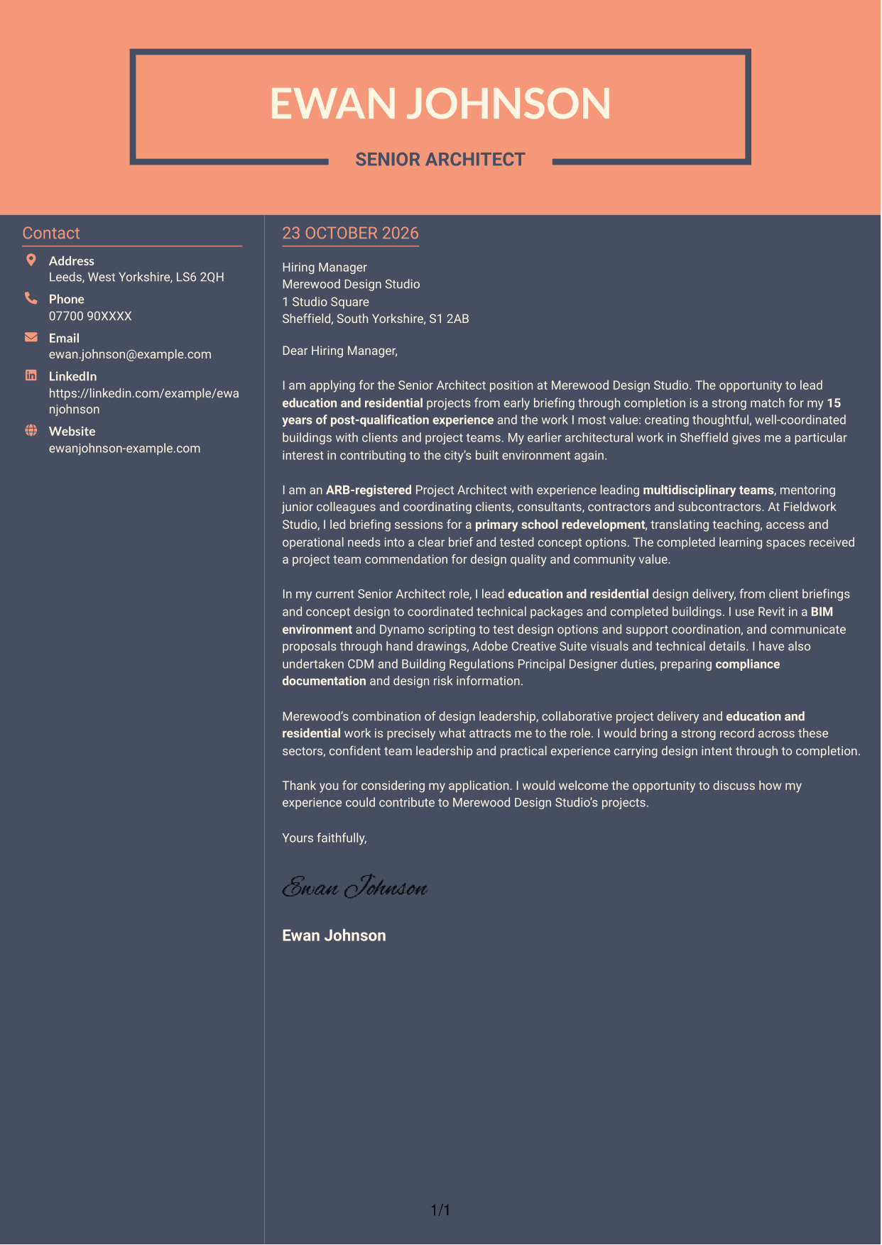 Cover letter example — page 1