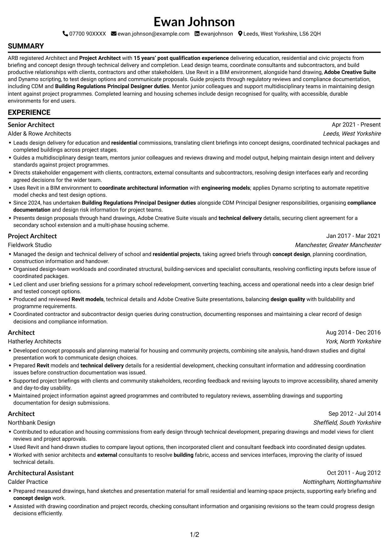 CV example — page 1