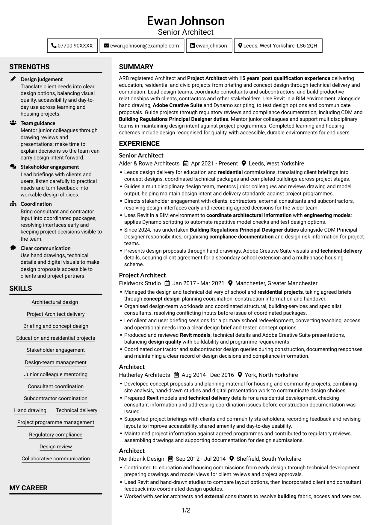 CV example — page 1
