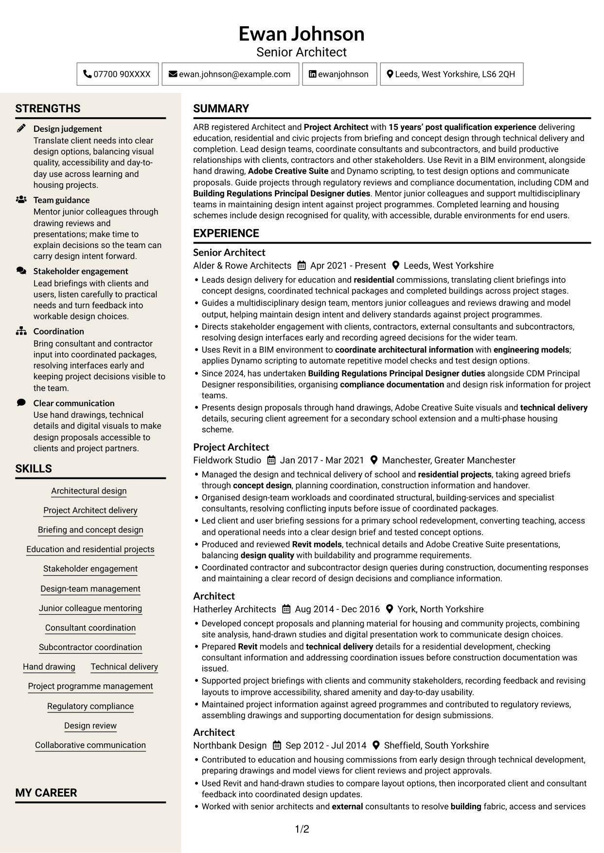CV example — page 1