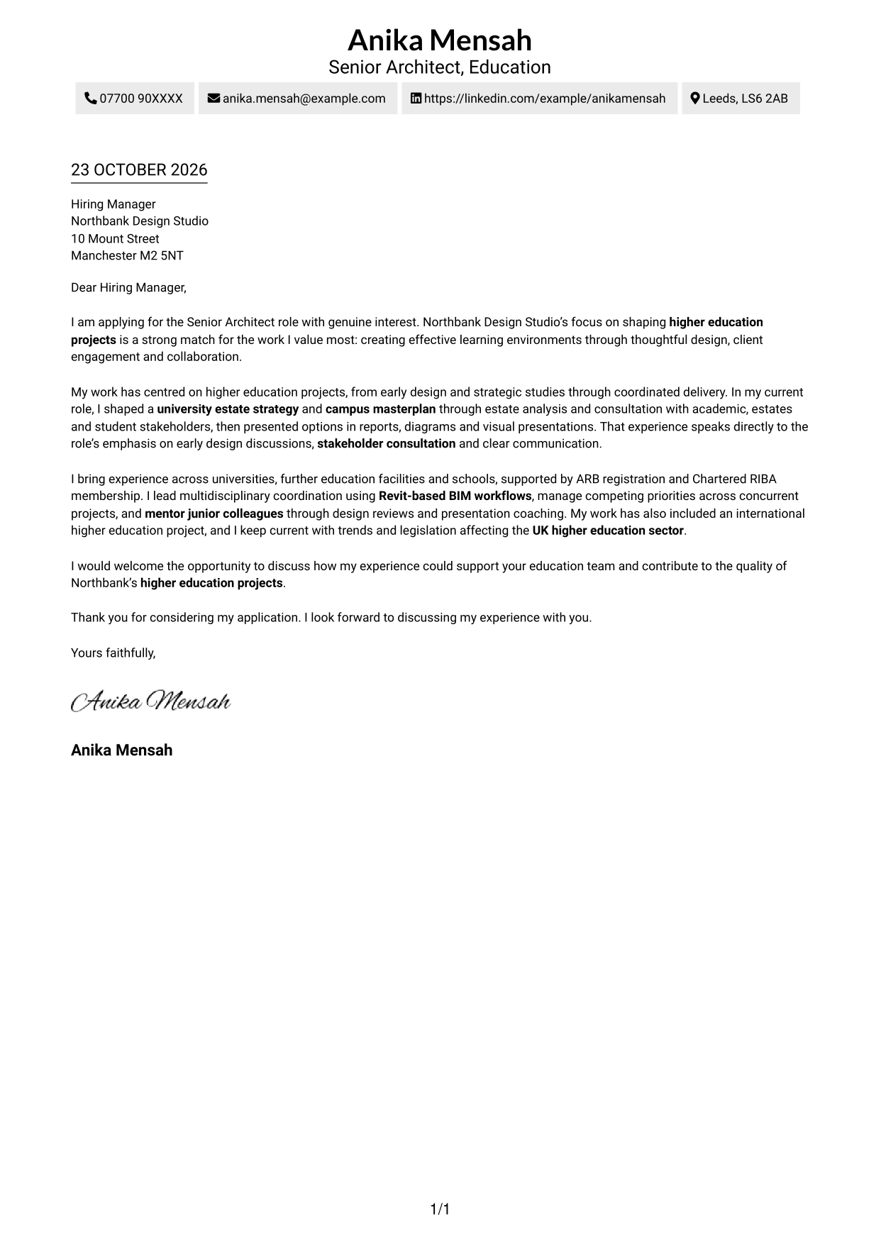 Cover letter example — page 1