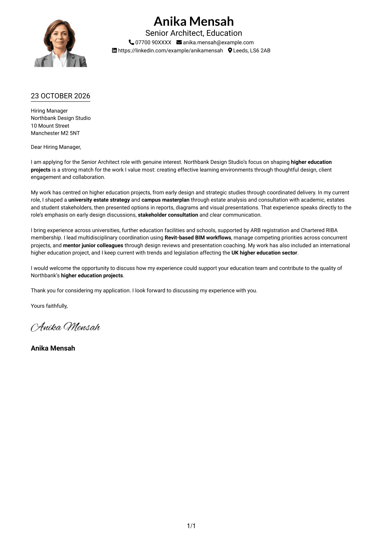 Cover letter example — page 1