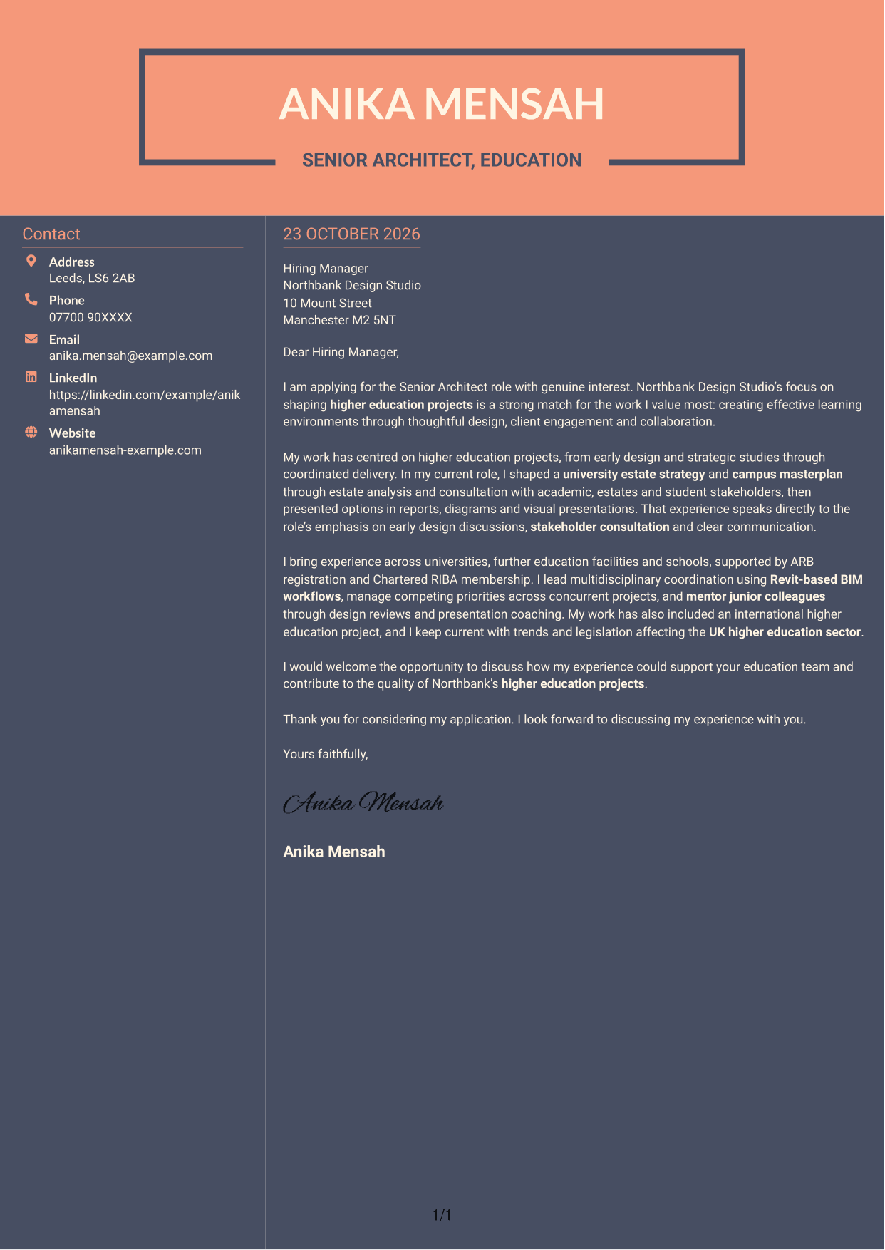 Cover letter example — page 1