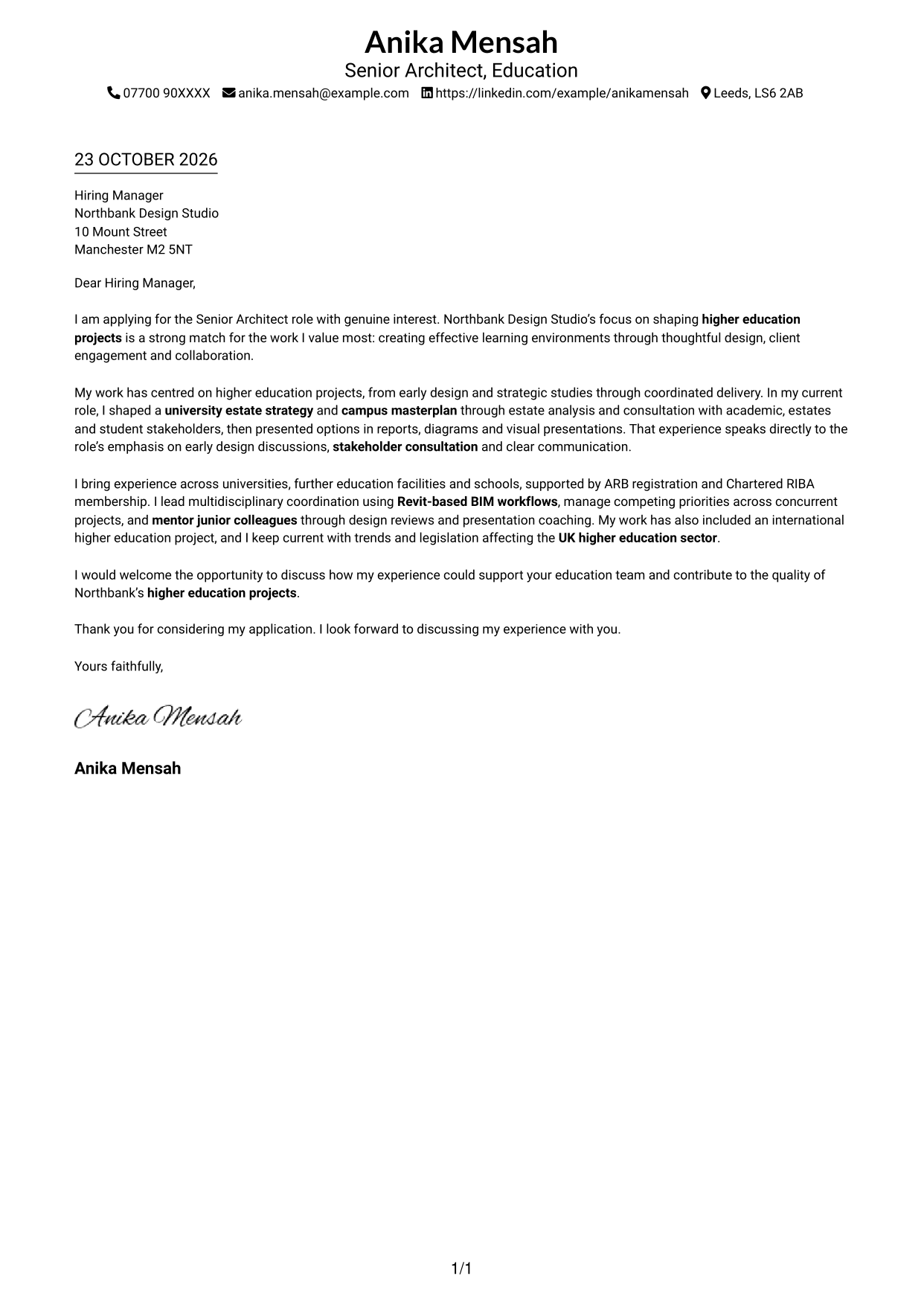 Cover letter example — page 1