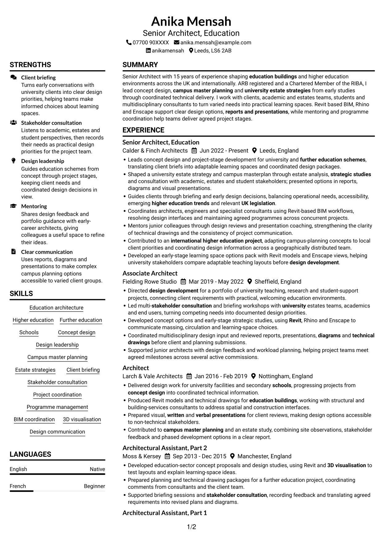 CV example — page 1
