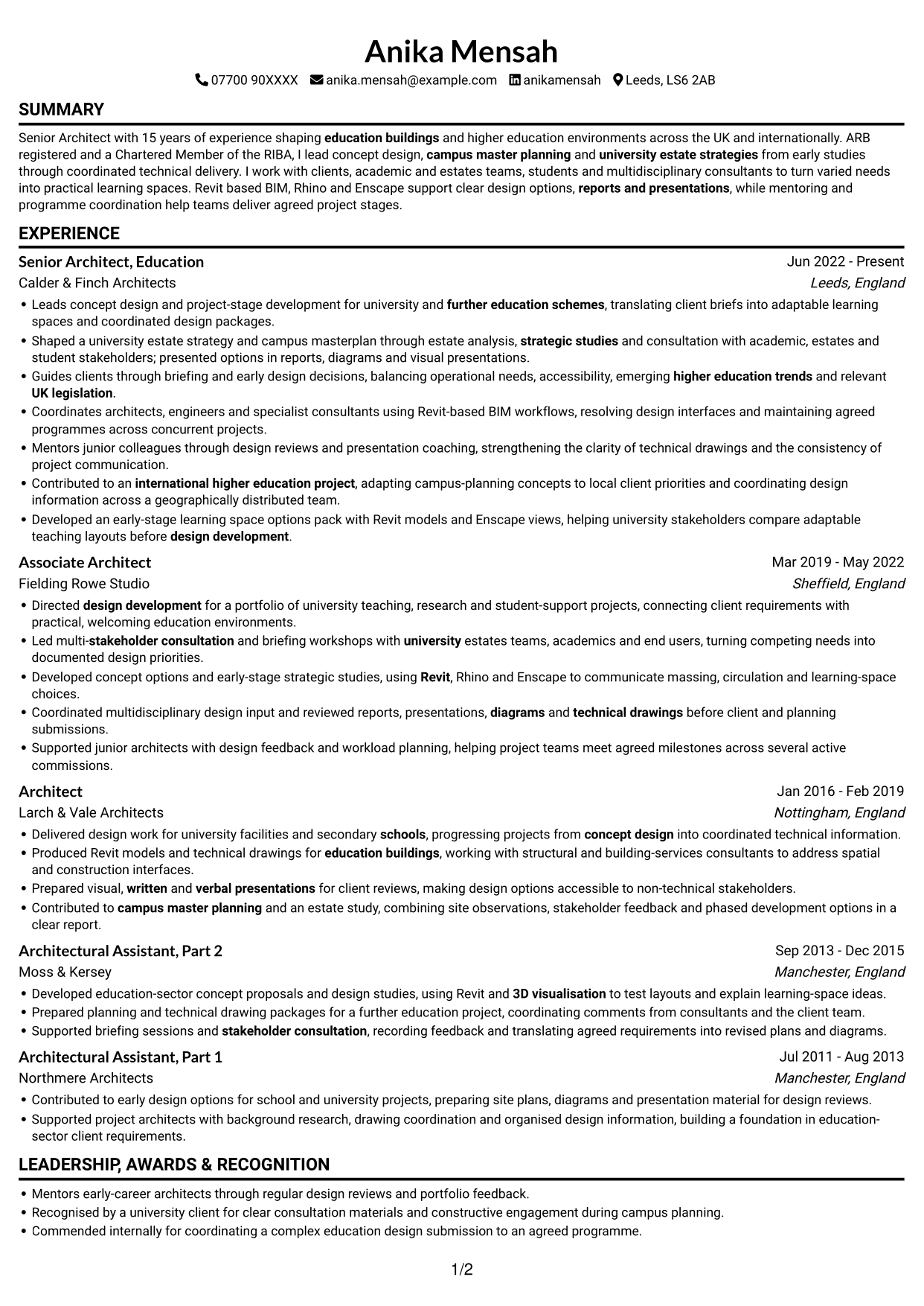 CV example — page 1