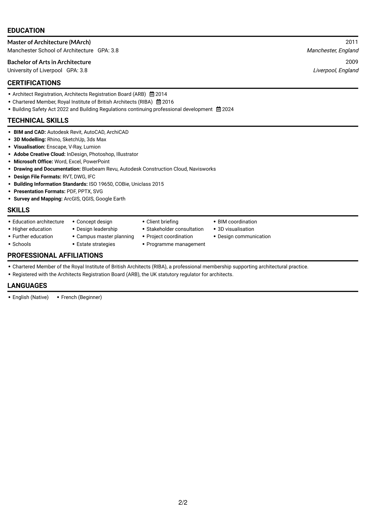 CV example — page 2