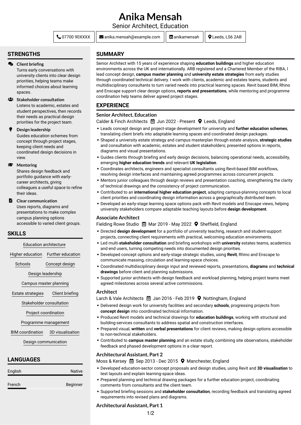 CV example — page 1