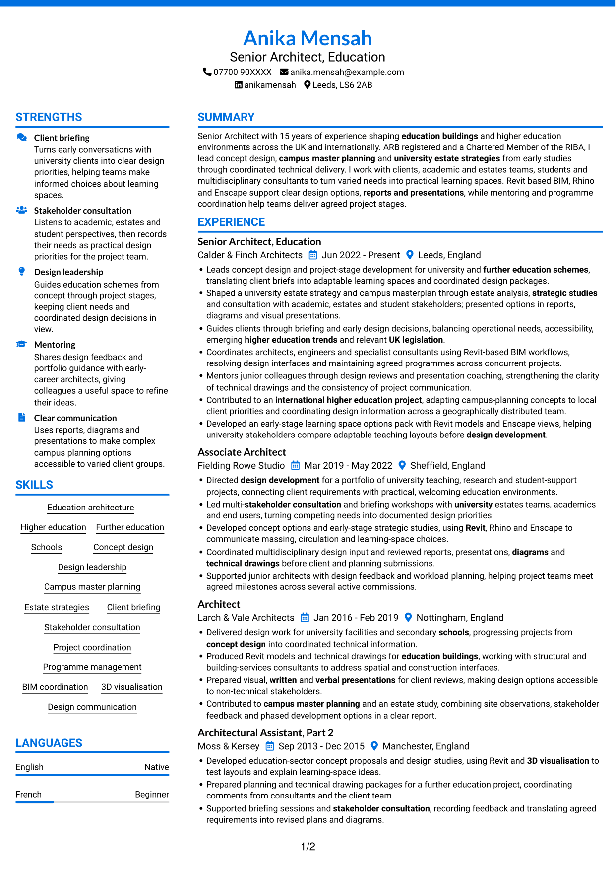 CV example — page 1