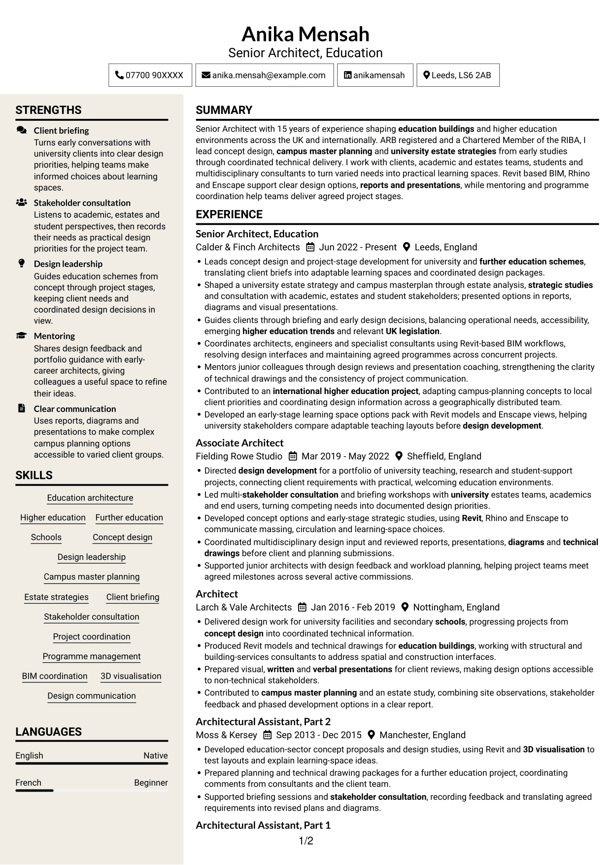 CV example — page 1