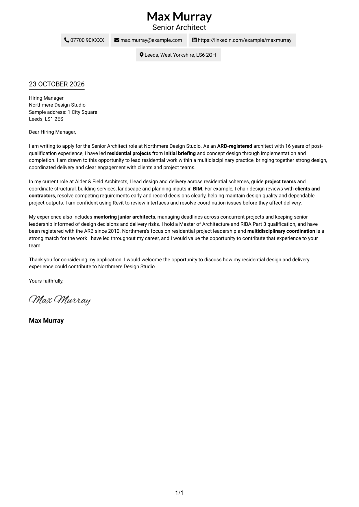 Cover letter example — page 1