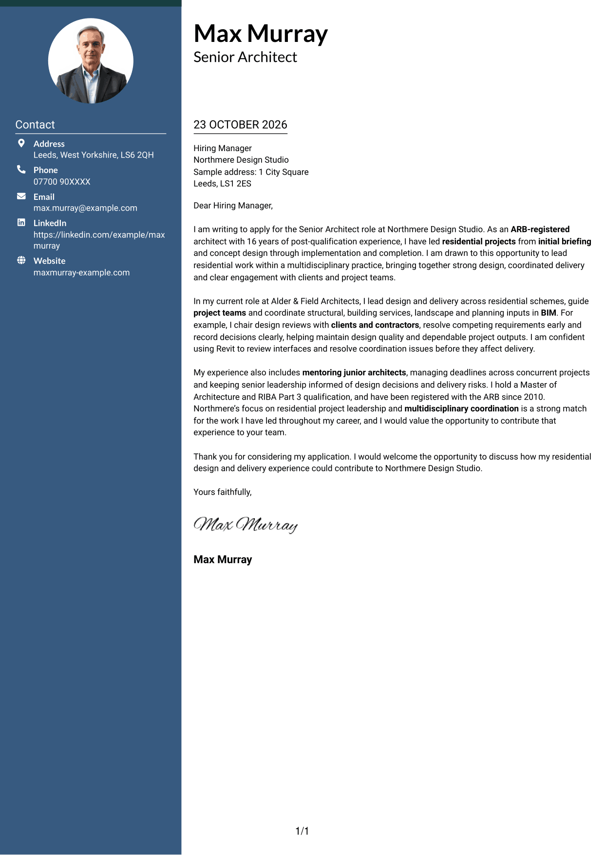 Cover letter example — page 1