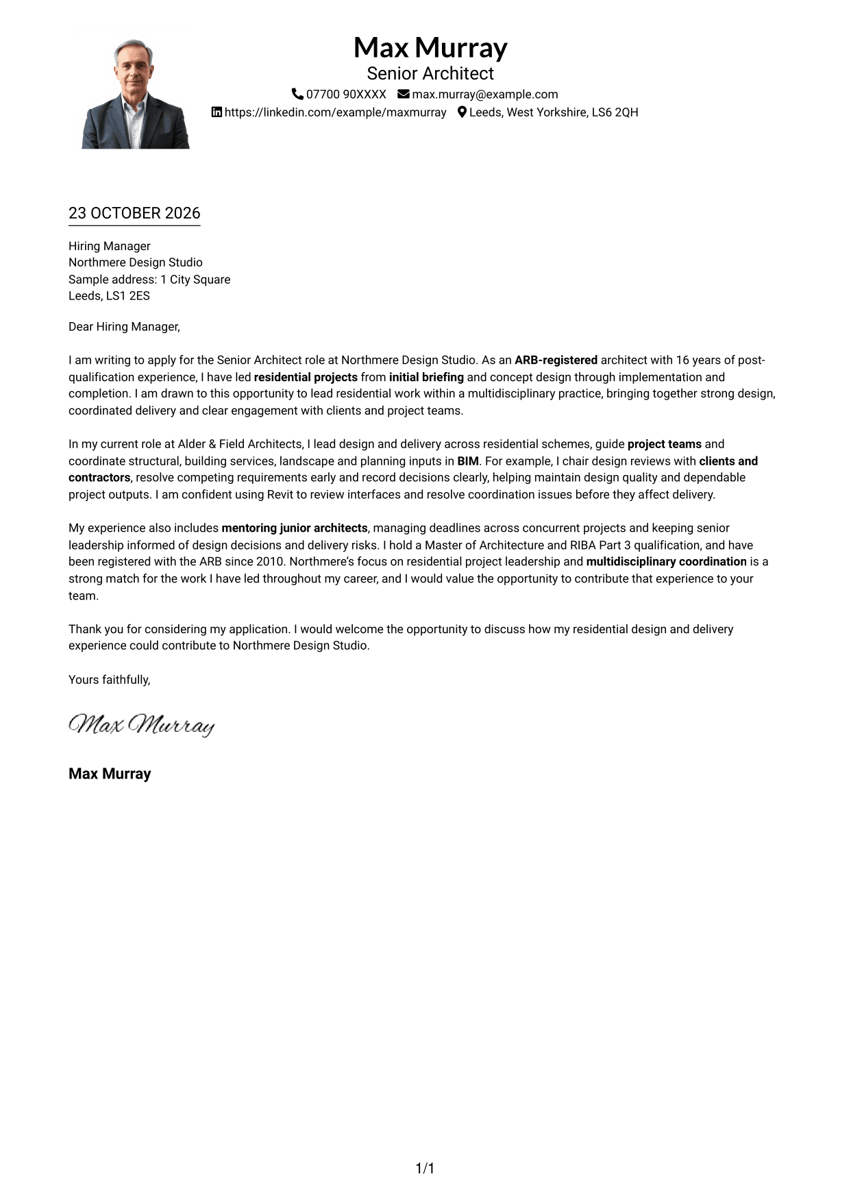 Cover letter example — page 1