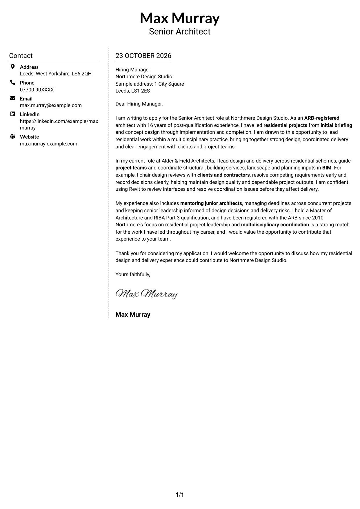 Cover letter example — page 1