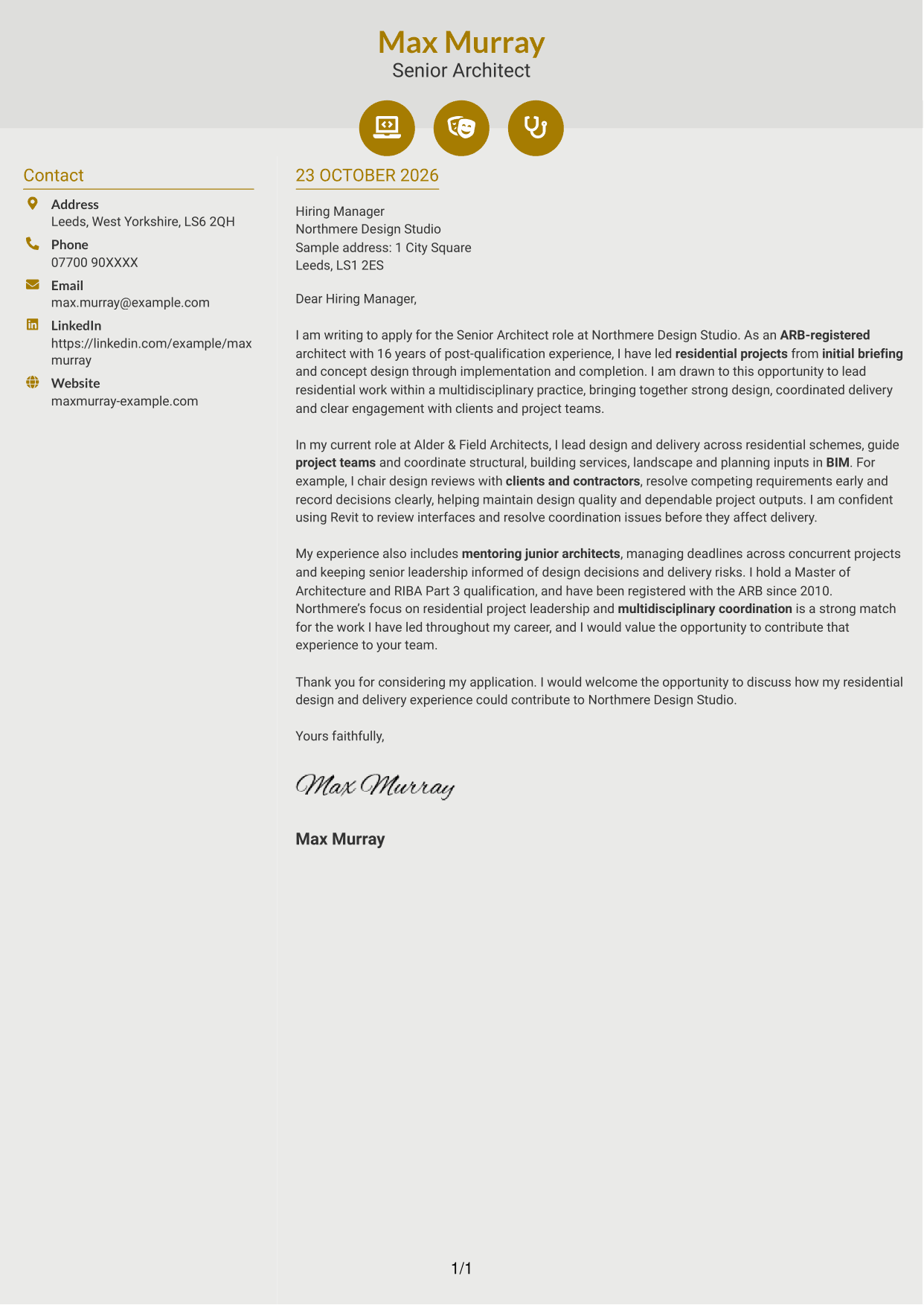 Cover letter example — page 1