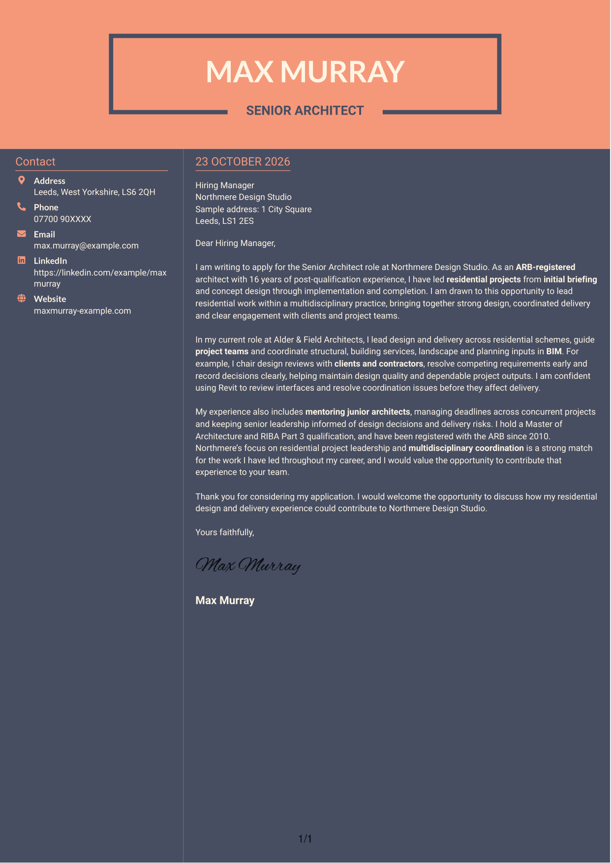 Cover letter example — page 1